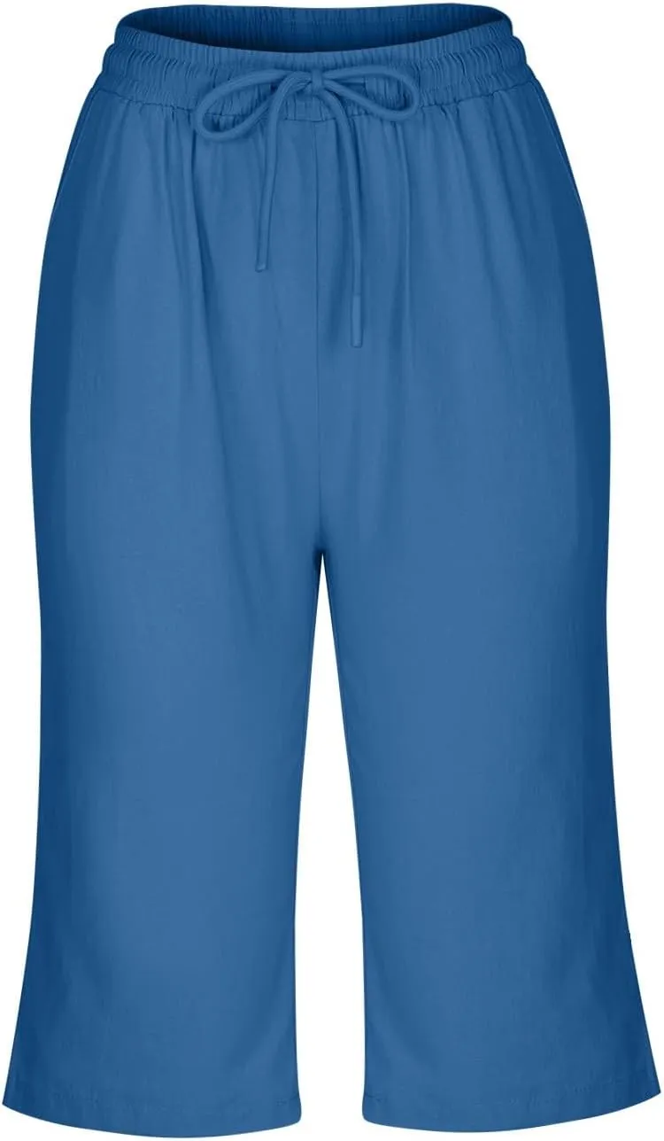 Women's Casual Shorts Linen Pants with Drawstring Waist Bermuda Comfortable Loose Fit Summer Trousers Stylish Bottoms