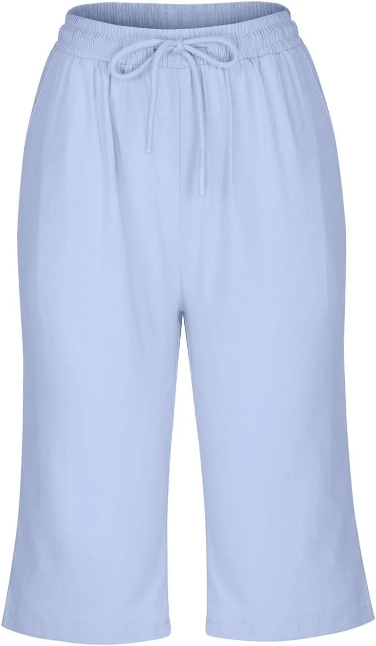 Women's Casual Shorts Linen Pants with Drawstring Waist Bermuda Comfortable Loose Fit Summer Trousers Stylish Bottoms