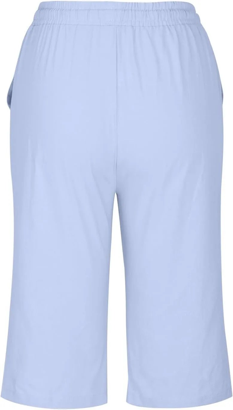 Women's Casual Shorts Linen Pants with Drawstring Waist Bermuda Comfortable Loose Fit Summer Trousers Stylish Bottoms