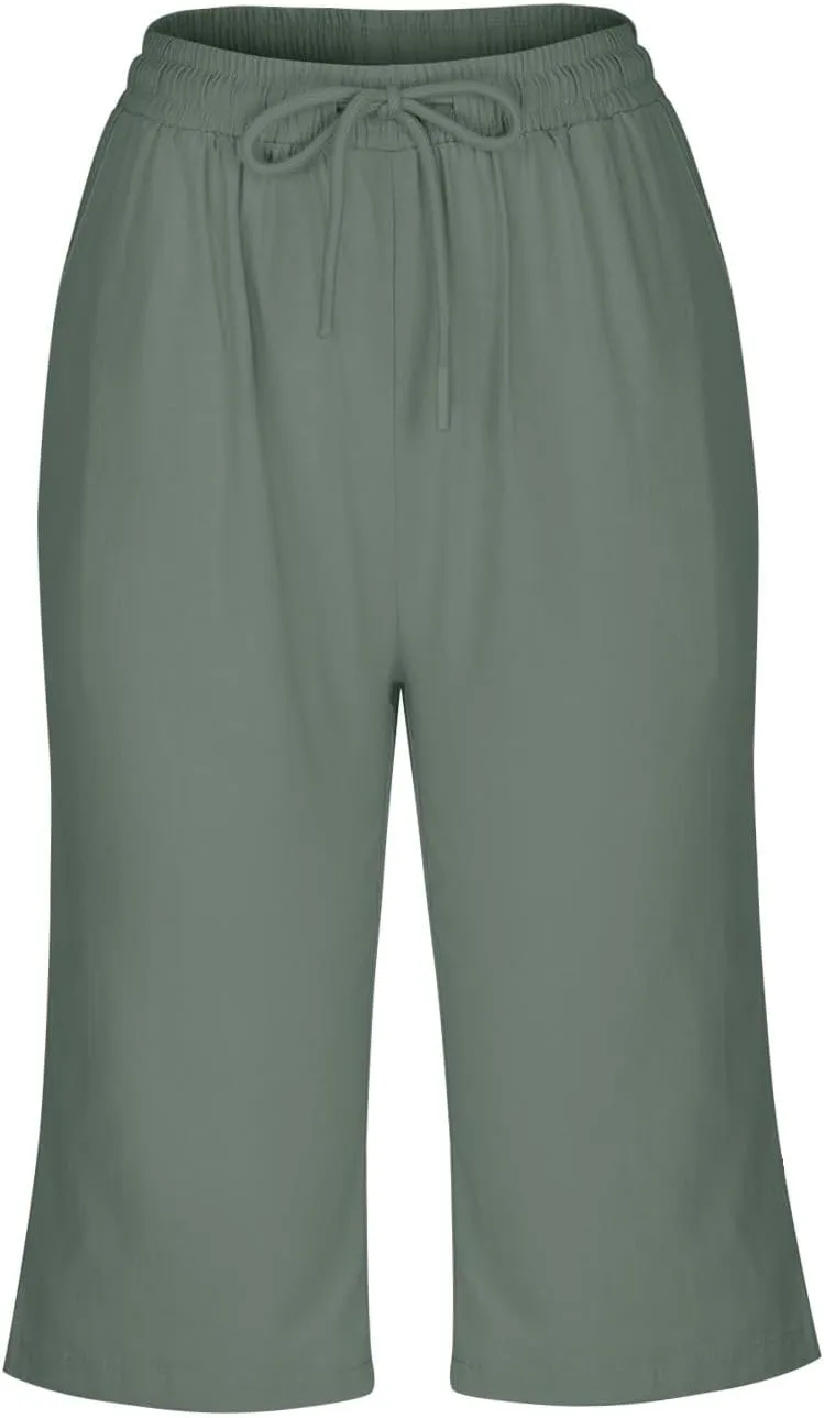 Women's Casual Shorts Linen Pants with Drawstring Waist Bermuda Comfortable Loose Fit Summer Trousers Stylish Bottoms