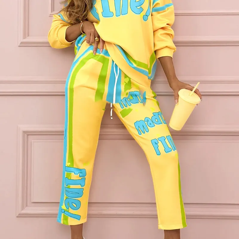 ✨Women's Colorful Print Two-Piece Sweatshirt and Jogger Set