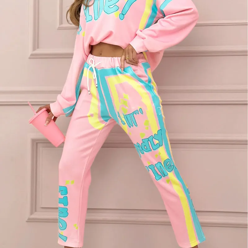 ✨Women's Colorful Print Two-Piece Sweatshirt and Jogger Set