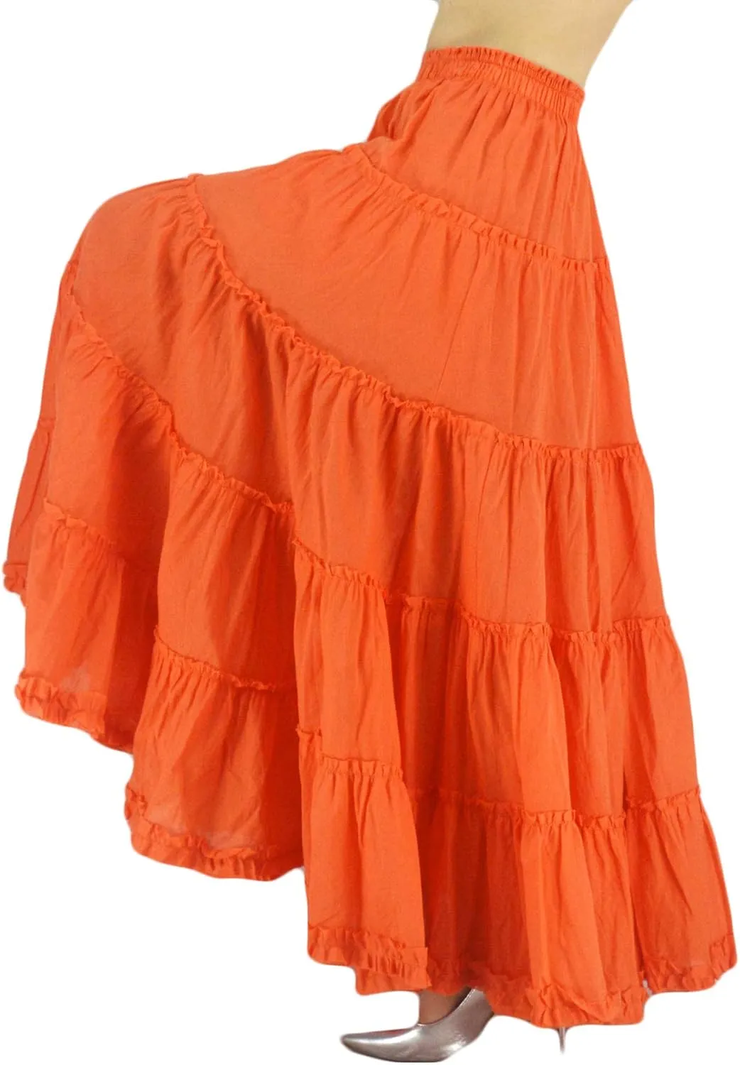 Women's Cotton 5 Tiered A Line Pleated Maxi Skirt Long Boho Gypsy Dance Skirts