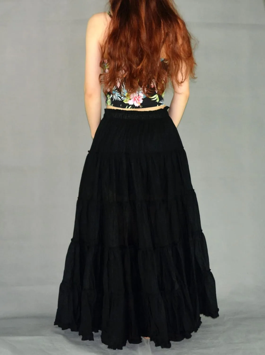 Women's Cotton 5 Tiered A Line Pleated Maxi Skirt Long Boho Gypsy Dance Skirts