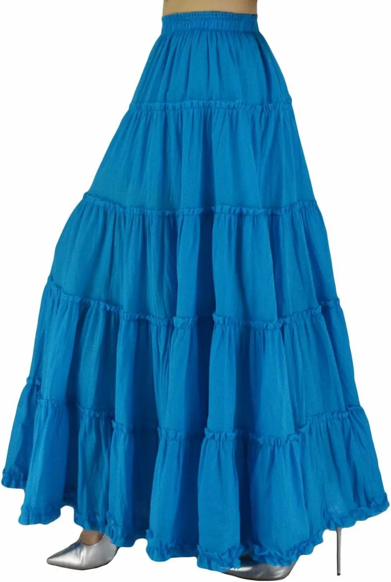 Women's Cotton 5 Tiered A Line Pleated Maxi Skirt Long Boho Gypsy Dance Skirts