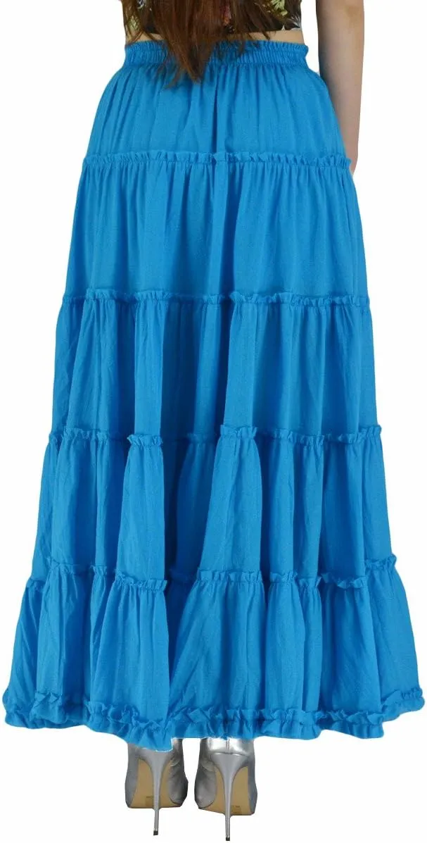 Women's Cotton 5 Tiered A Line Pleated Maxi Skirt Long Boho Gypsy Dance Skirts