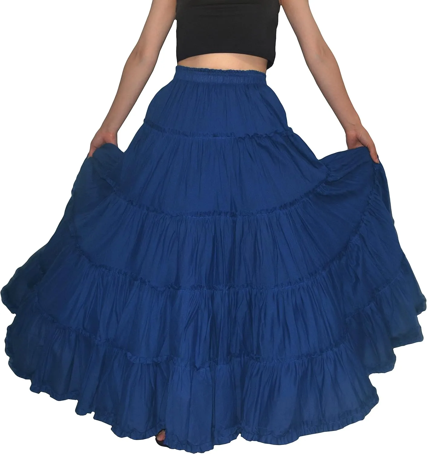 Women's Cotton 5 Tiered A Line Pleated Maxi Skirt Long Boho Gypsy Dance Skirts