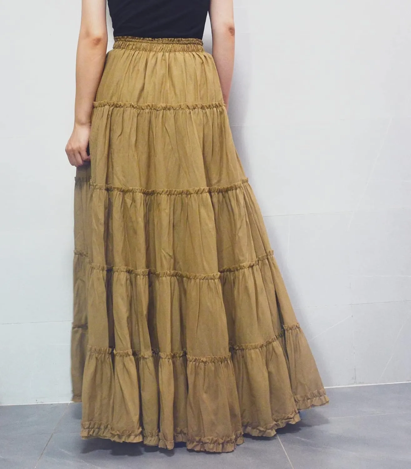 Women's Cotton 5 Tiered A Line Pleated Maxi Skirt Long Boho Gypsy Dance Skirts