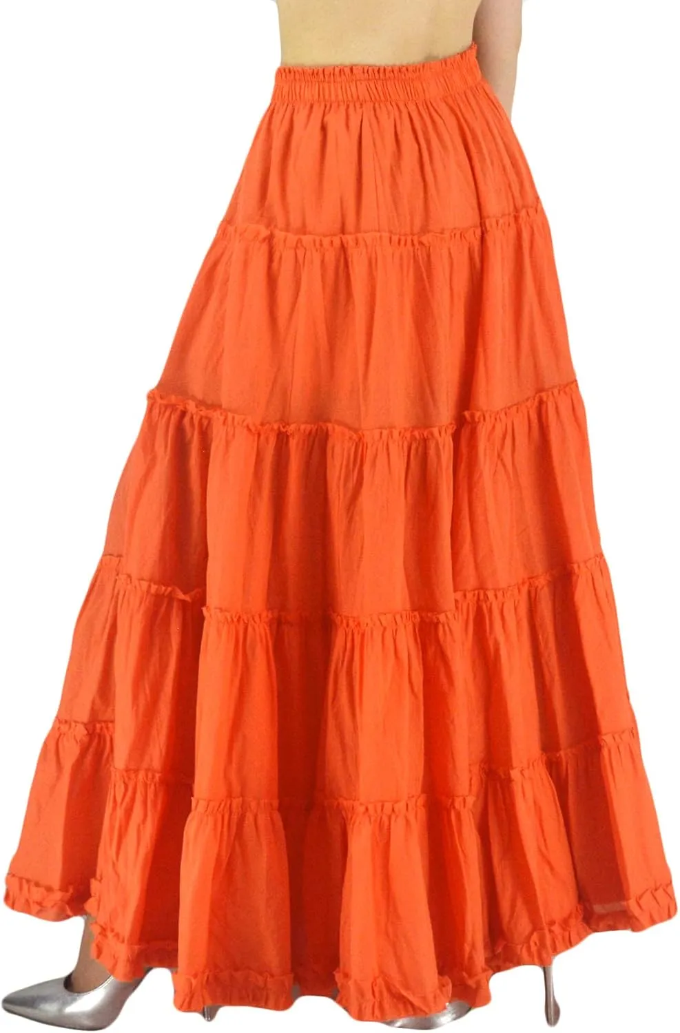 Women's Cotton 5 Tiered A Line Pleated Maxi Skirt Long Boho Gypsy Dance Skirts