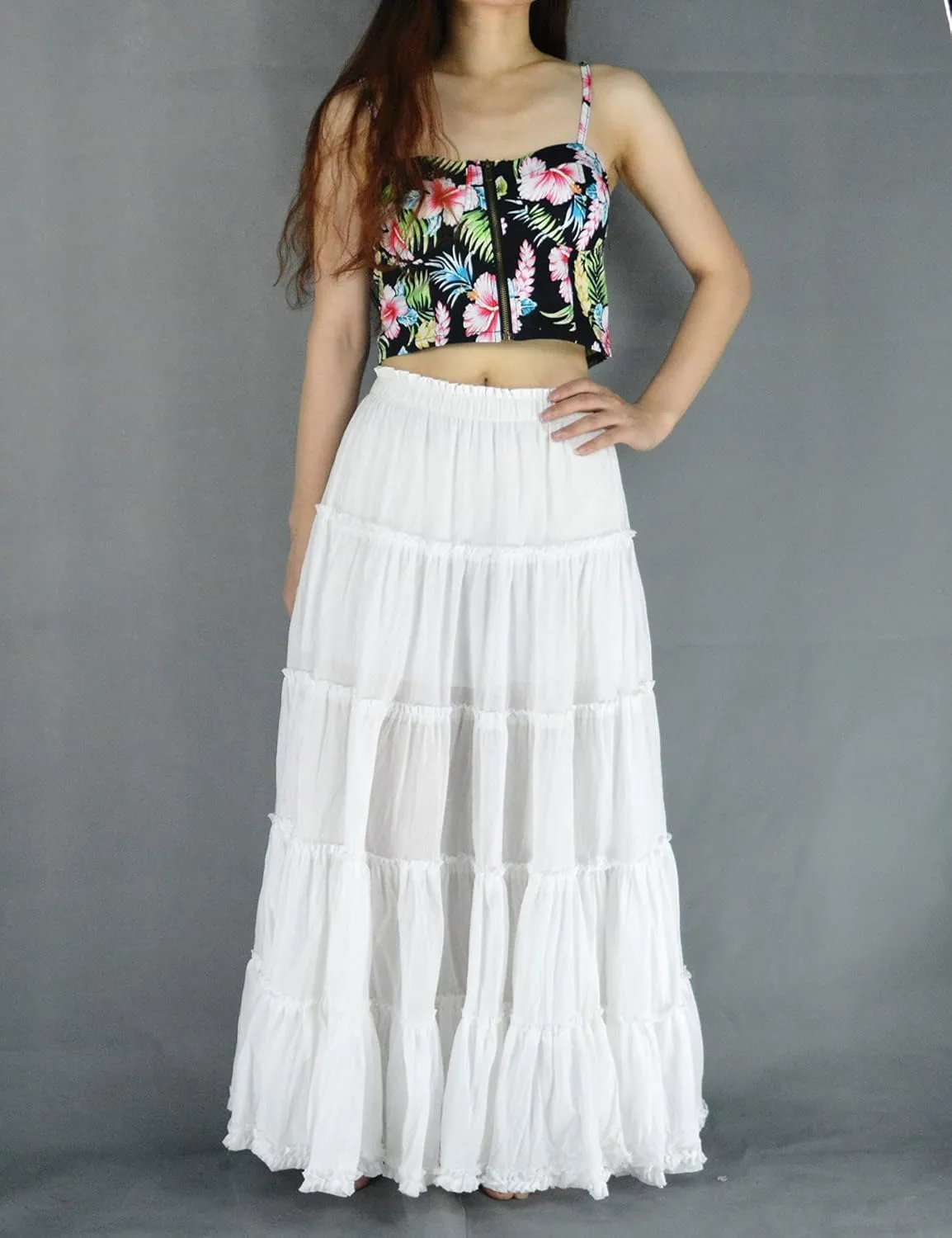 Women's Cotton 5 Tiered A Line Pleated Maxi Skirt Long Boho Gypsy Dance Skirts