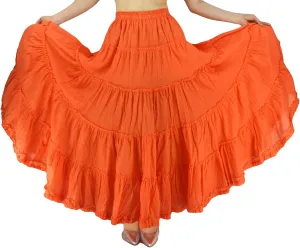 Women's Cotton 5 Tiered A Line Pleated Maxi Skirt Long Boho Gypsy Dance Skirts