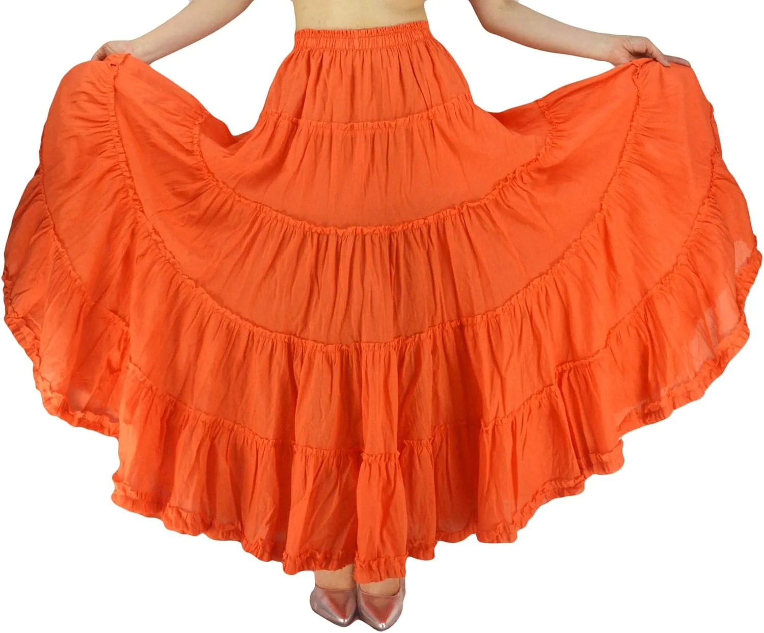Women's Cotton 5 Tiered A Line Pleated Maxi Skirt Long Boho Gypsy Dance Skirts