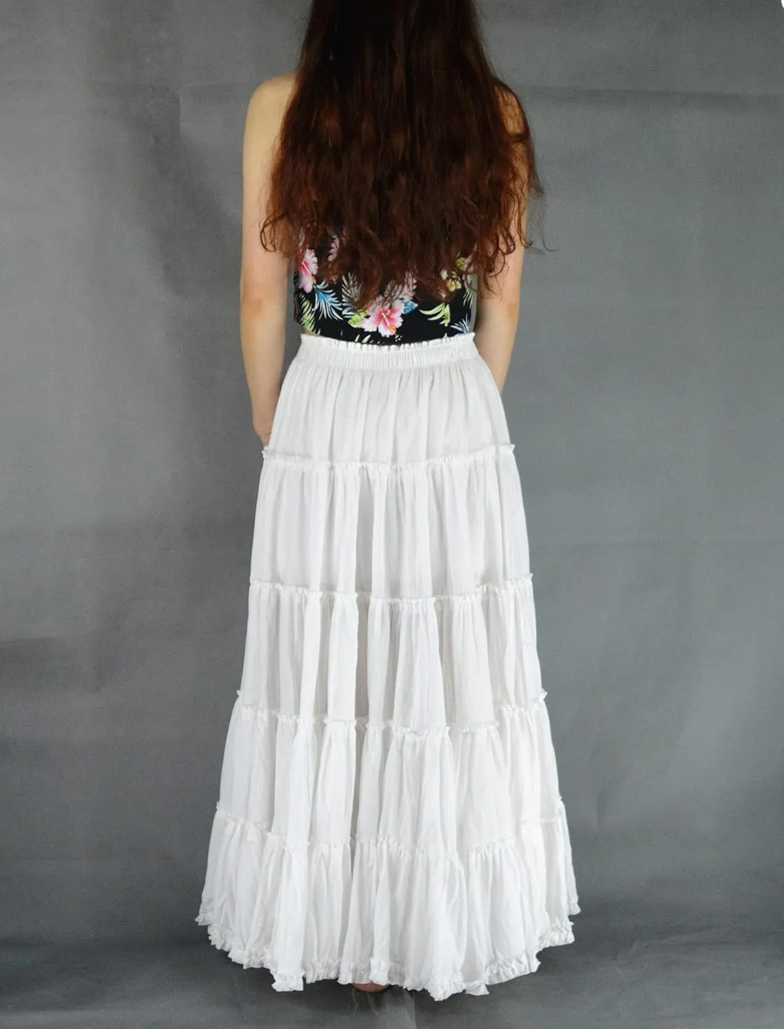 Women's Cotton 5 Tiered A Line Pleated Maxi Skirt Long Boho Gypsy Dance Skirts