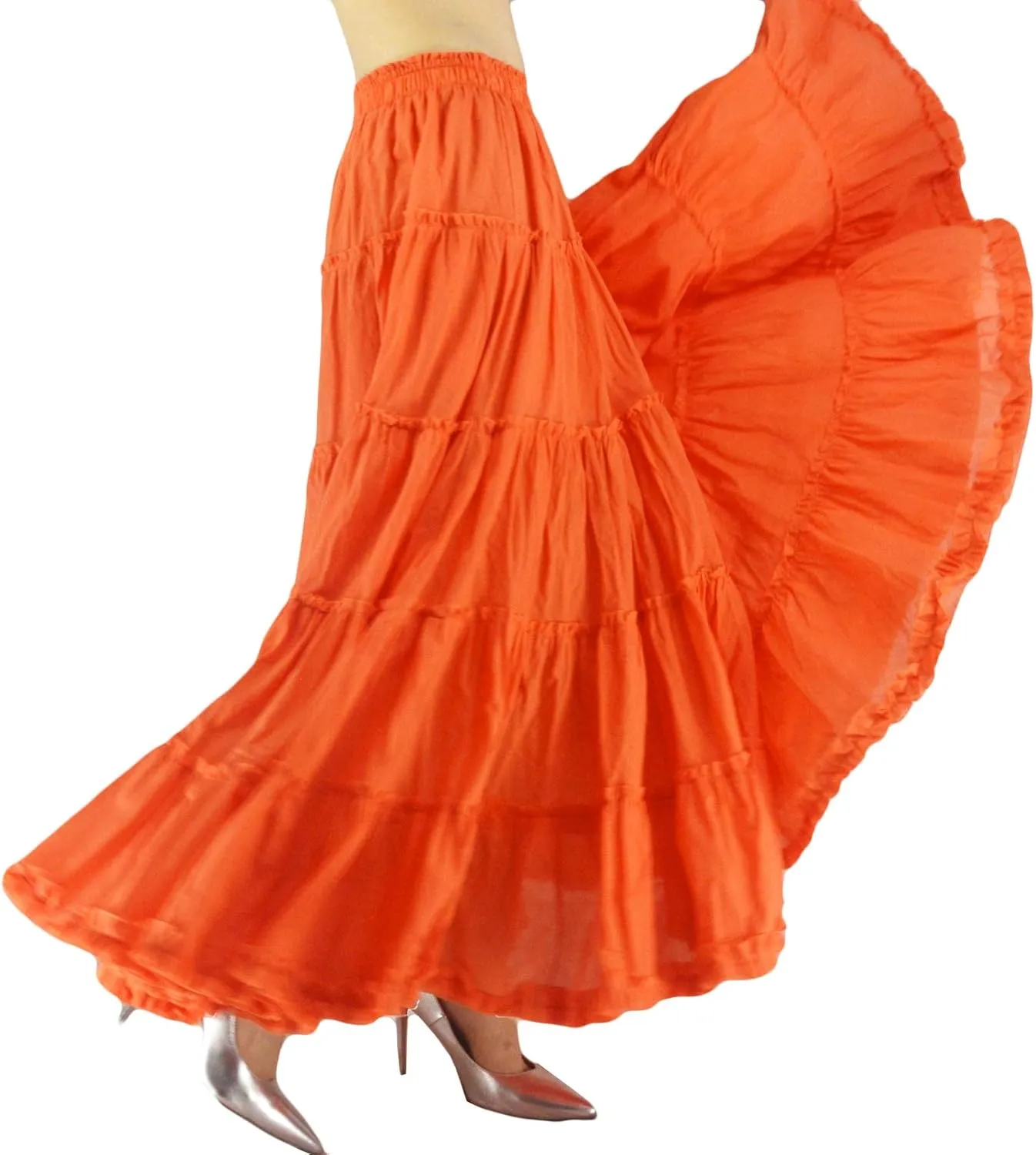 Women's Cotton 5 Tiered A Line Pleated Maxi Skirt Long Boho Gypsy Dance Skirts