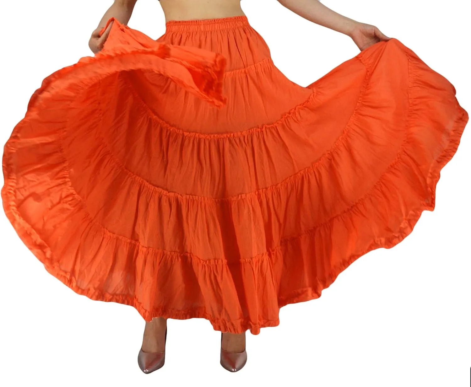 Women's Cotton 5 Tiered A Line Pleated Maxi Skirt Long Boho Gypsy Dance Skirts