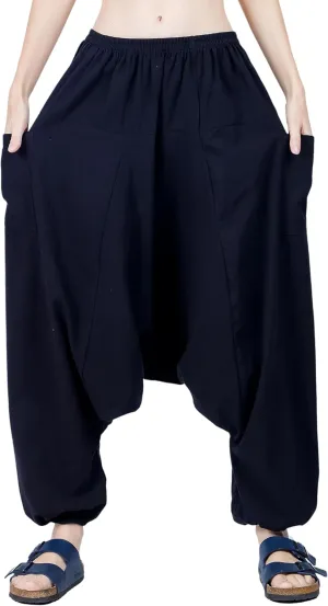 Women's Cotton Harem Pants with Pockets - Casual Elastic Waist Boho Pants, Soft Comfortable Travel & Daily Wear