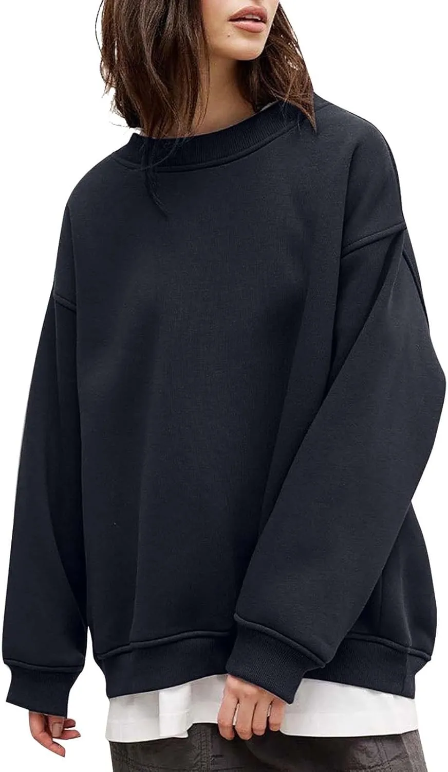 Womens Crew Neck Solid Color Sweatshirts Tops Long Sleeve Casual Pullover Cute Lightweight Loose Tops Fall Winter