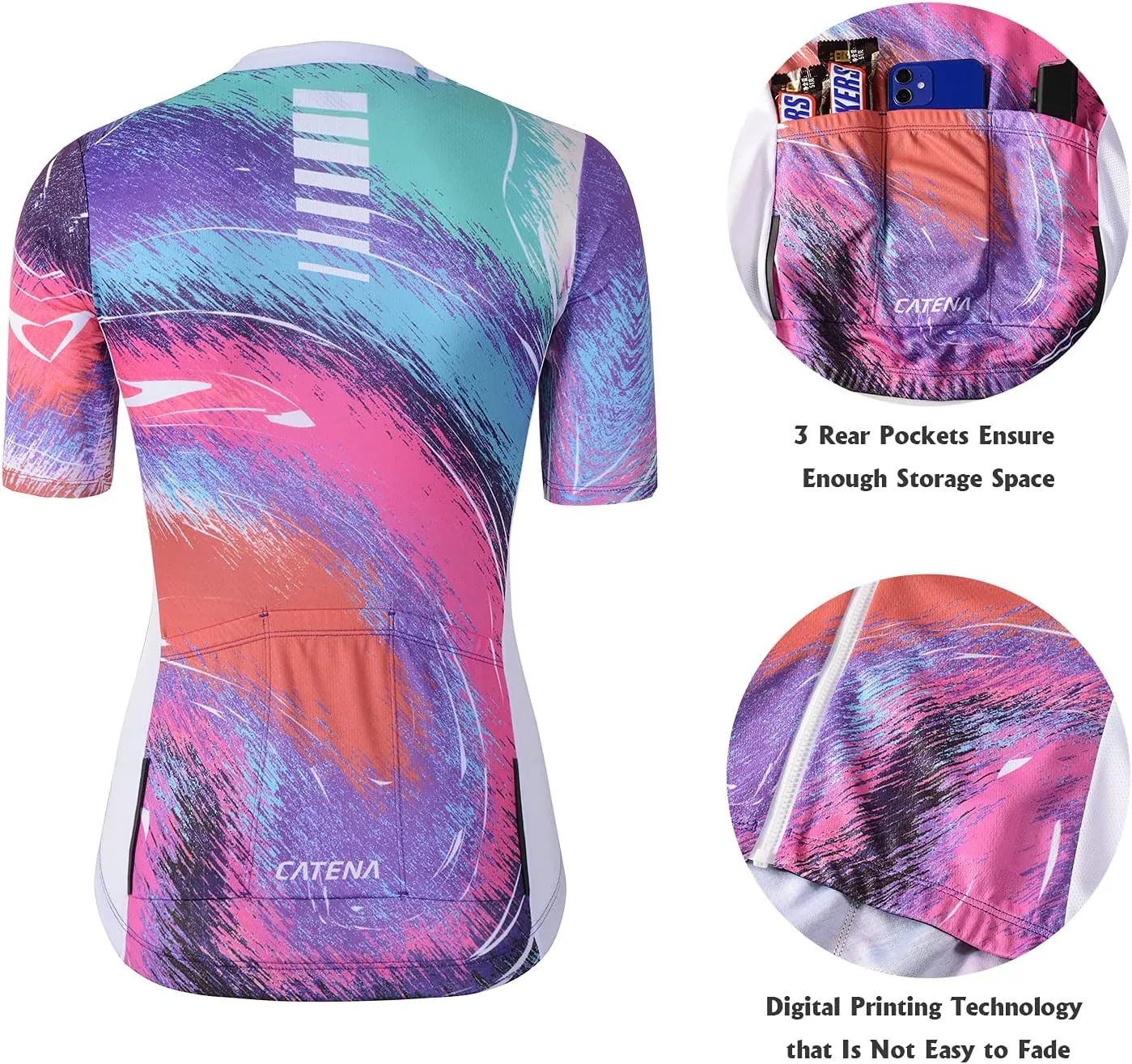 Women's Cycling Jersey Long Sleeve Breathable Bike Shirt Bicycle Clothing Quick Dry Womens Summer Tops Rainbow Aurora
