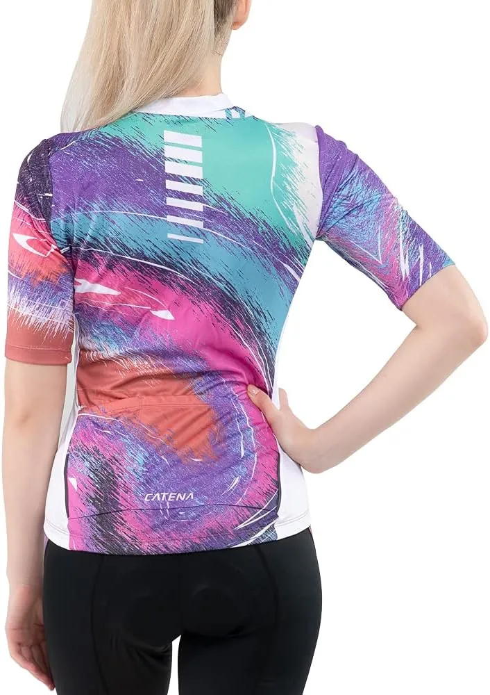 Women's Cycling Jersey Long Sleeve Breathable Bike Shirt Bicycle Clothing Quick Dry Womens Summer Tops Rainbow Aurora