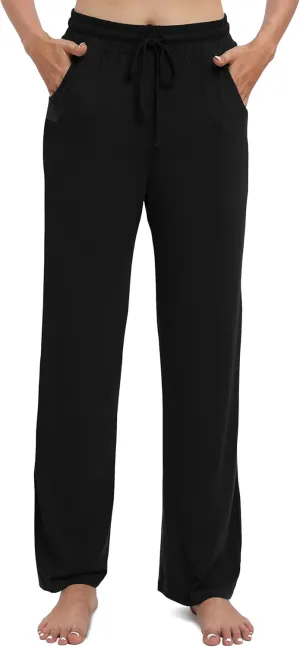 Women's Drawstring Casual Pants Stretchy High Waisted Loose Straight Leg Pants Jogger Trousers with Pockets