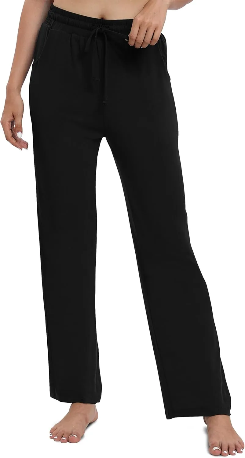 Women's Drawstring Casual Pants Stretchy High Waisted Loose Straight Leg Pants Jogger Trousers with Pockets