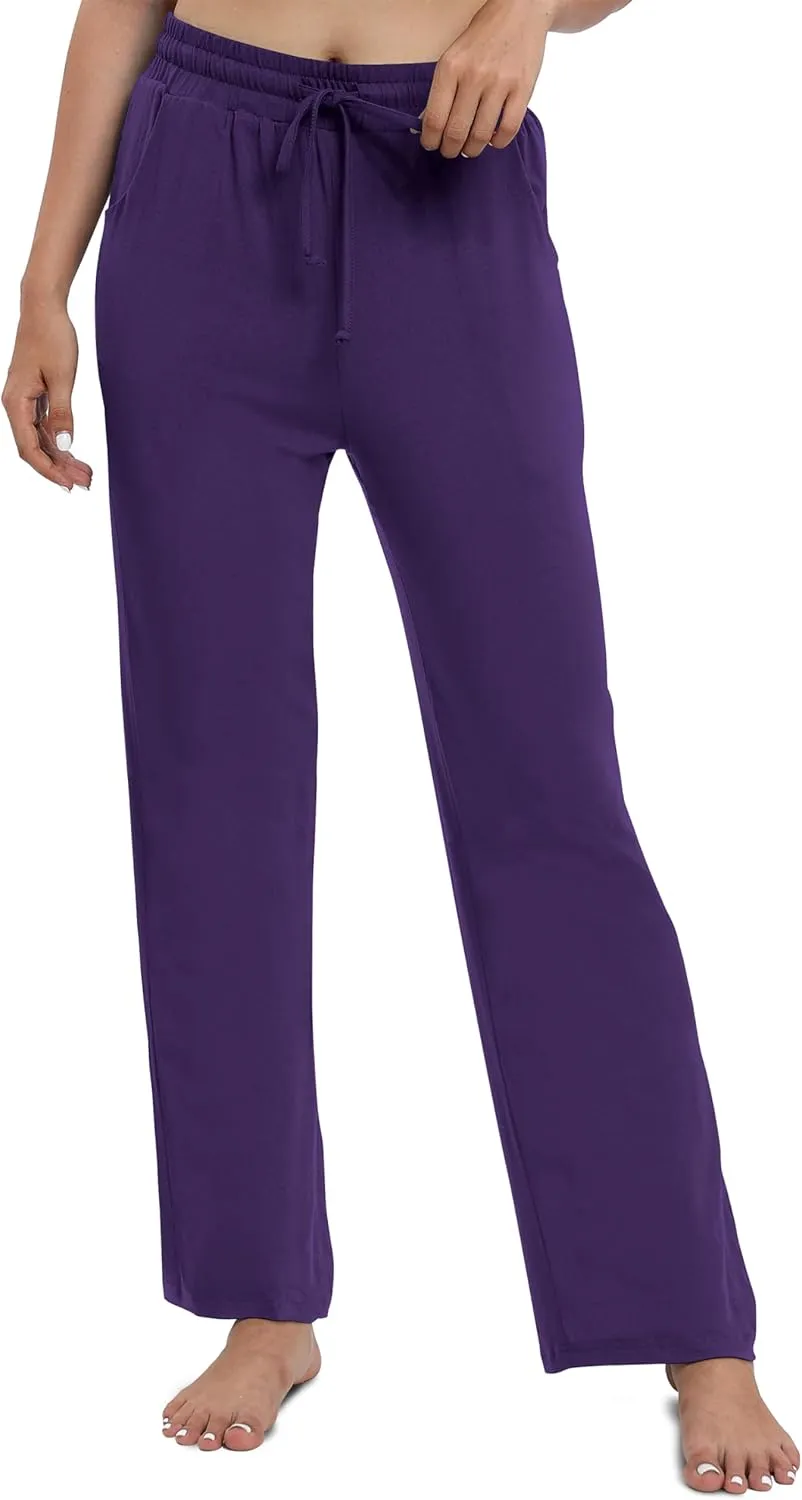 Women's Drawstring Casual Pants Stretchy High Waisted Loose Straight Leg Pants Jogger Trousers with Pockets