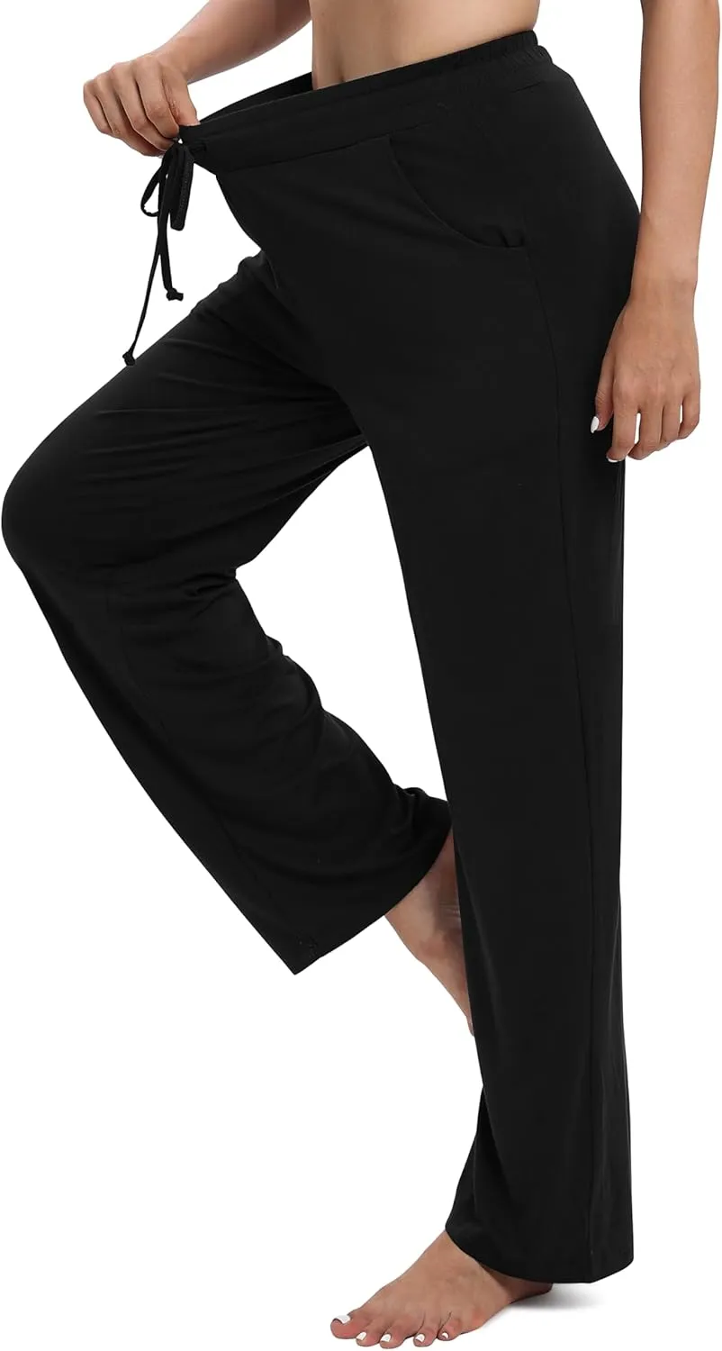 Women's Drawstring Casual Pants Stretchy High Waisted Loose Straight Leg Pants Jogger Trousers with Pockets