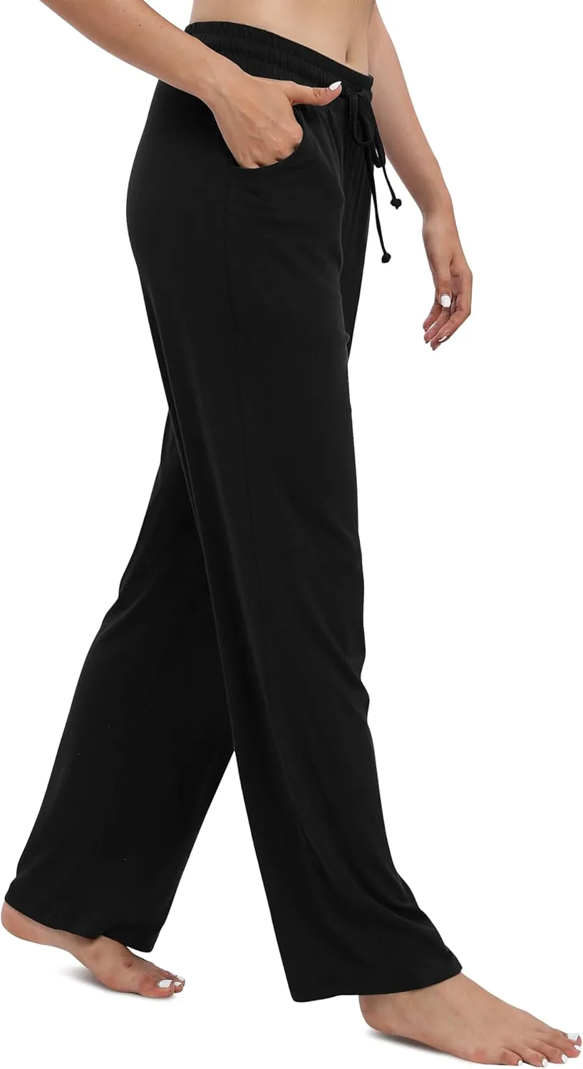 Women's Drawstring Casual Pants Stretchy High Waisted Loose Straight Leg Pants Jogger Trousers with Pockets