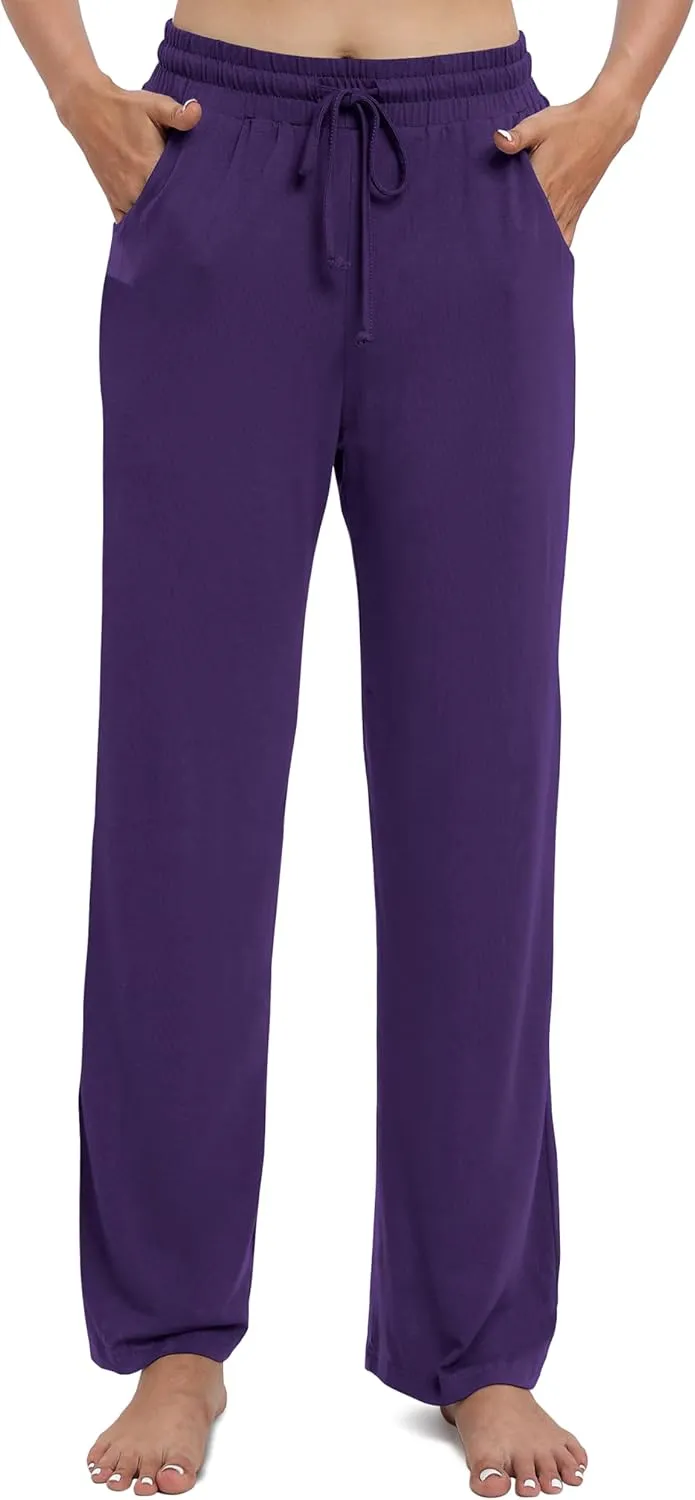 Women's Drawstring Casual Pants Stretchy High Waisted Loose Straight Leg Pants Jogger Trousers with Pockets
