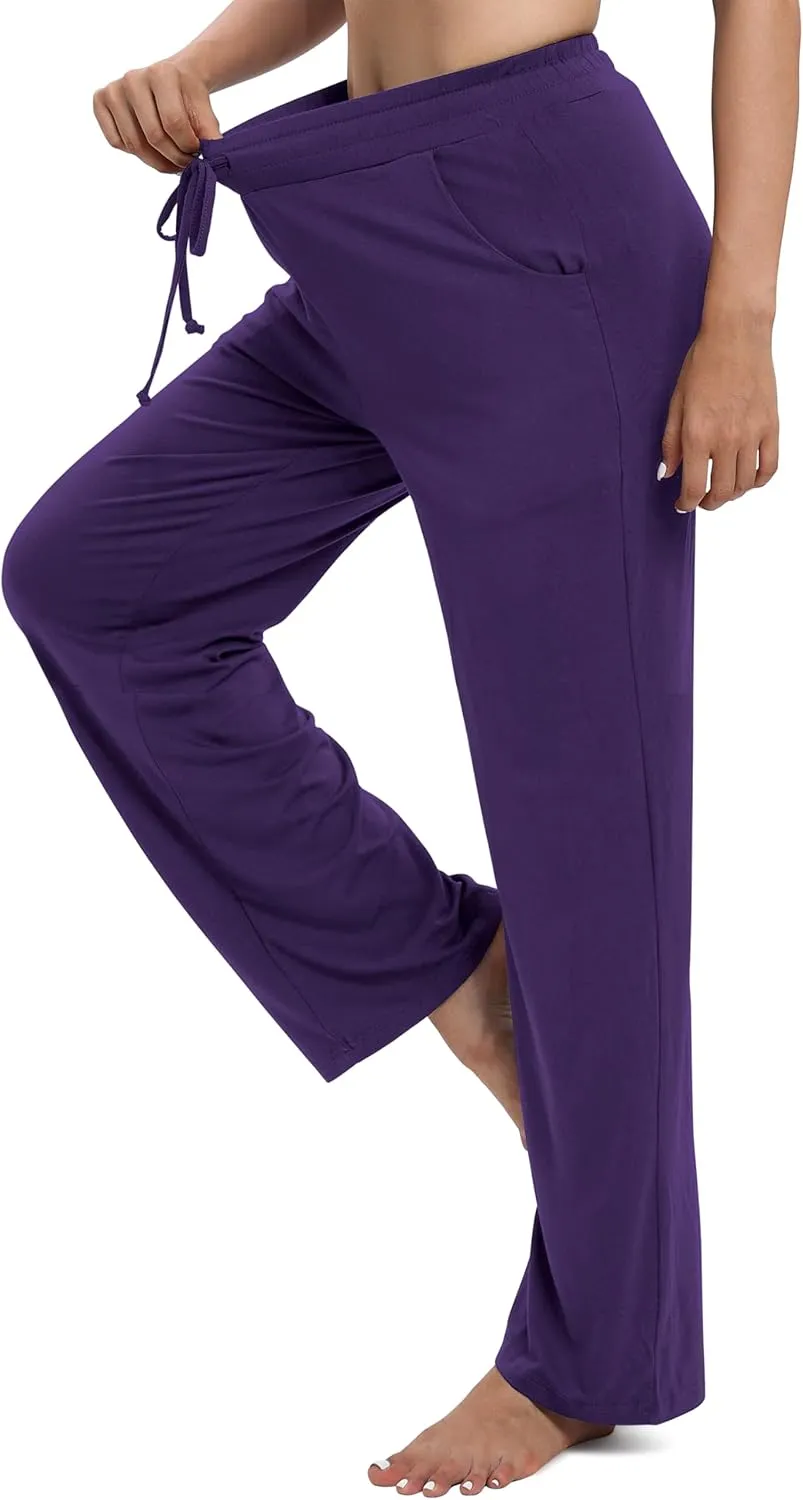 Women's Drawstring Casual Pants Stretchy High Waisted Loose Straight Leg Pants Jogger Trousers with Pockets