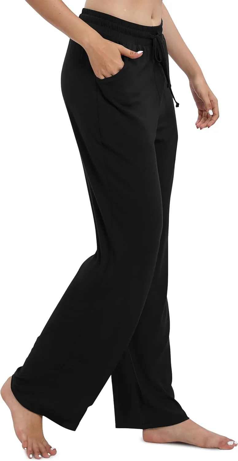 Women's Drawstring Casual Pants Stretchy High Waisted Loose Straight Leg Pants Jogger Trousers with Pockets