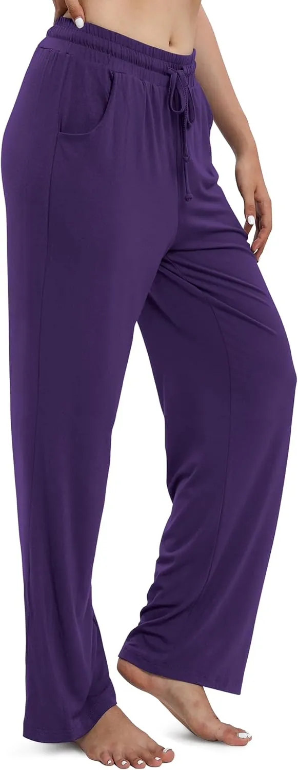 Women's Drawstring Casual Pants Stretchy High Waisted Loose Straight Leg Pants Jogger Trousers with Pockets