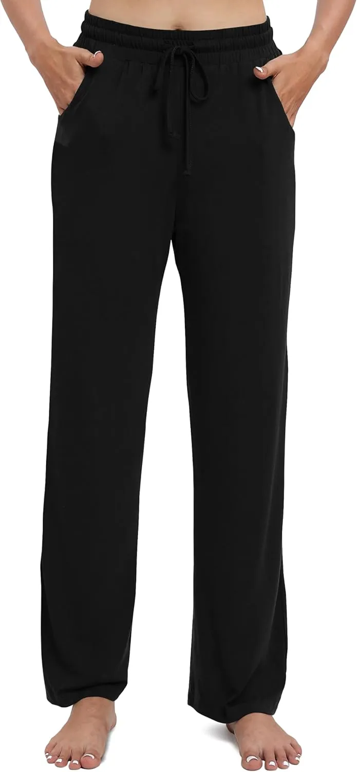 Women's Drawstring Casual Pants Stretchy High Waisted Loose Straight Leg Pants Jogger Trousers with Pockets