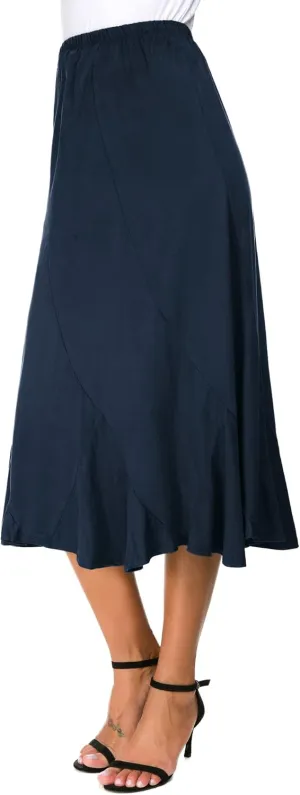 Women's Elegant Ankle Length Ruffle Hem Elastic Waist Suede Midi Skirt