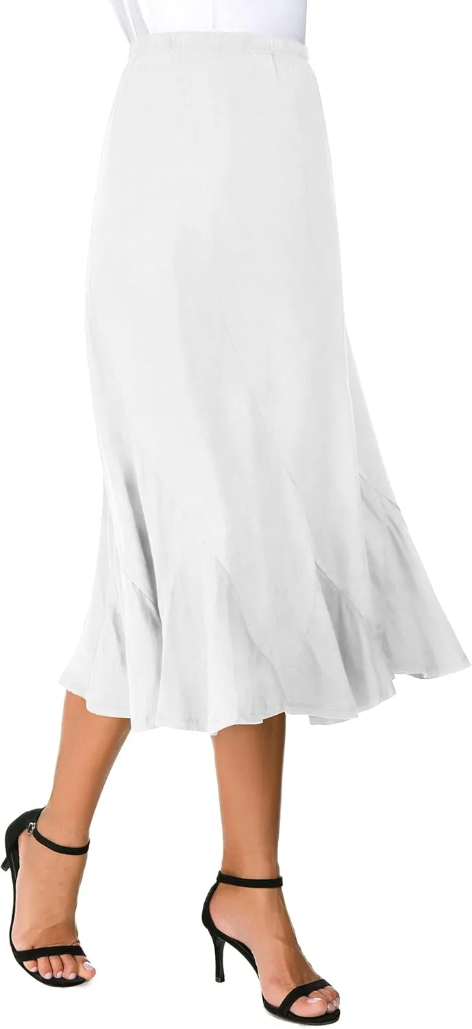 Women's Elegant Ankle Length Ruffle Hem Elastic Waist Suede Midi Skirt