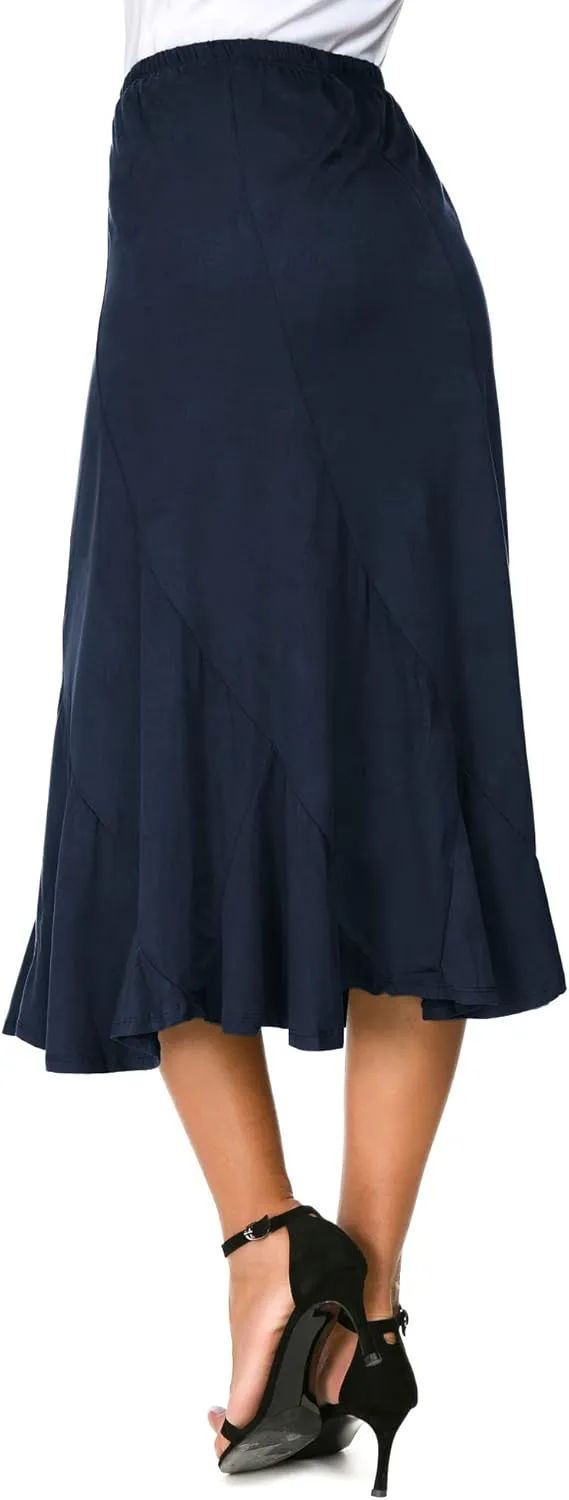 Women's Elegant Ankle Length Ruffle Hem Elastic Waist Suede Midi Skirt