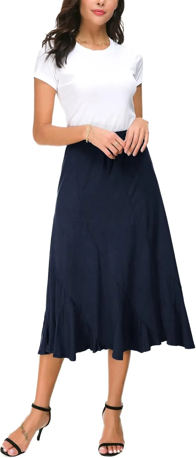 Women's Elegant Ankle Length Ruffle Hem Elastic Waist Suede Midi Skirt