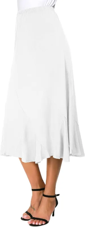 Women's Elegant Ankle Length Ruffle Hem Elastic Waist Suede Midi Skirt