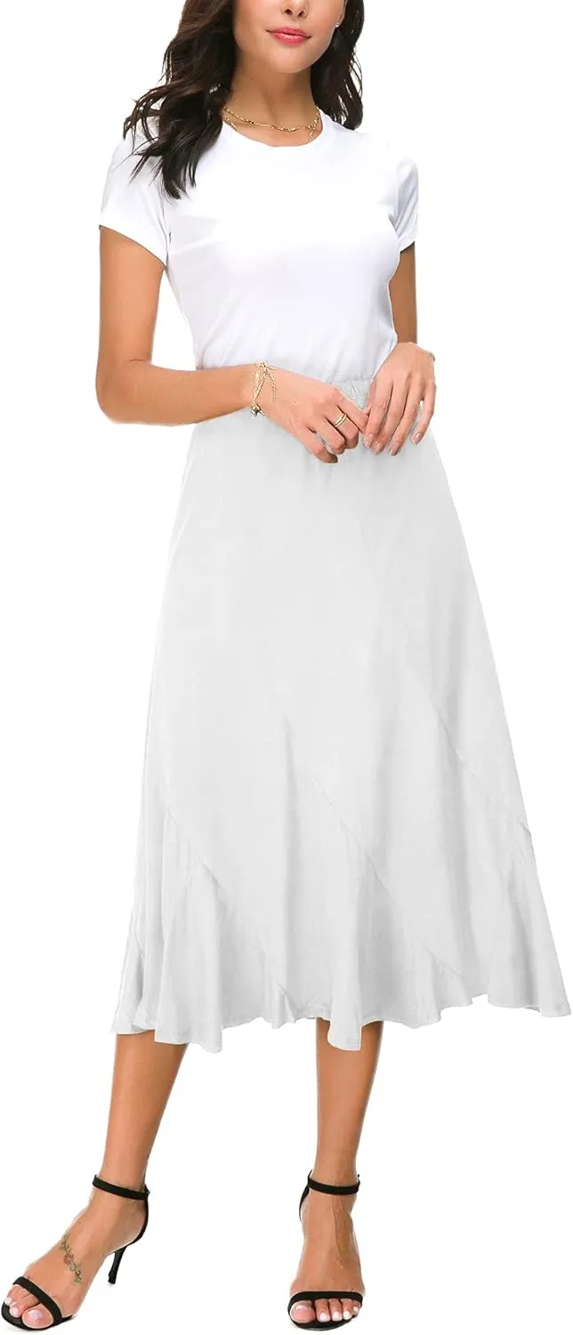 Women's Elegant Ankle Length Ruffle Hem Elastic Waist Suede Midi Skirt