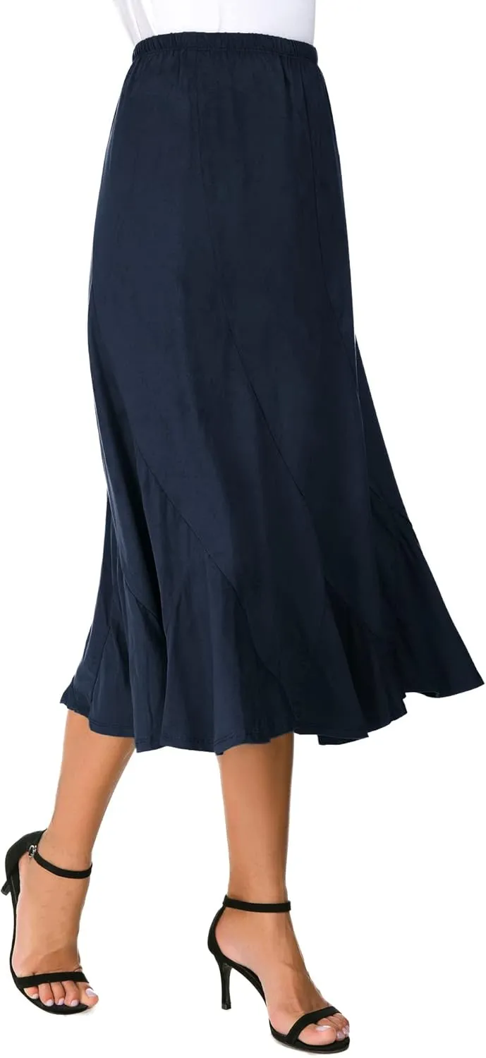 Women's Elegant Ankle Length Ruffle Hem Elastic Waist Suede Midi Skirt