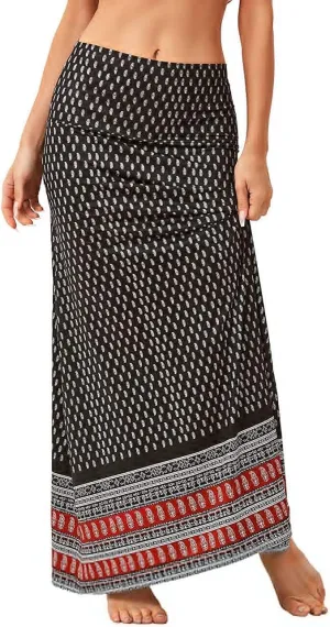 Womens Elegant Ditsy Floral Bodycon Skirts A Line Elastic High Waist Boho Maxi Long Skirt Work Party Novelty Skirt