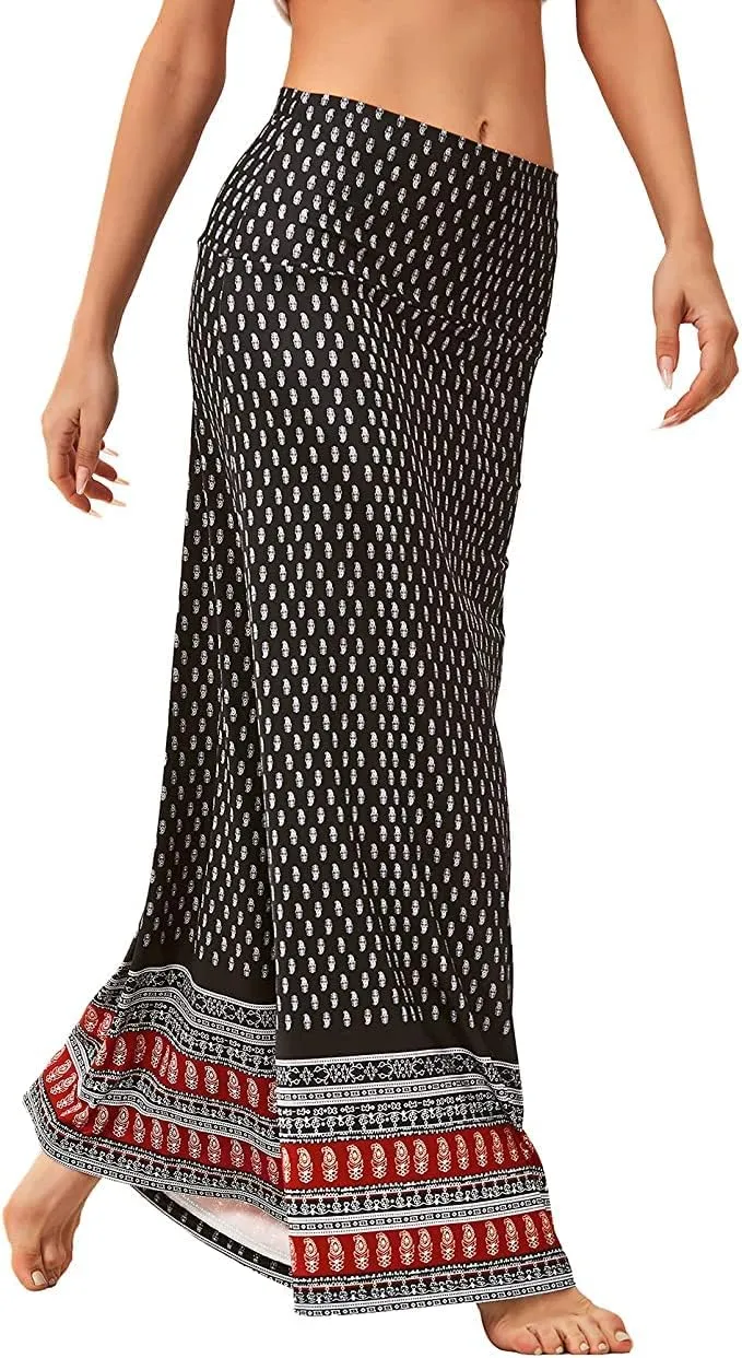 Womens Elegant Ditsy Floral Bodycon Skirts A Line Elastic High Waist Boho Maxi Long Skirt Work Party Novelty Skirt