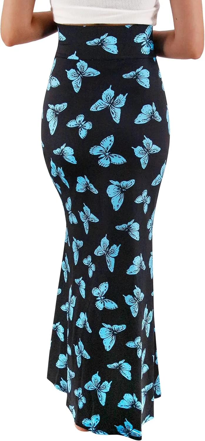 Womens Elegant Ditsy Floral Bodycon Skirts A Line Elastic High Waist Boho Maxi Long Skirt Work Party Novelty Skirt