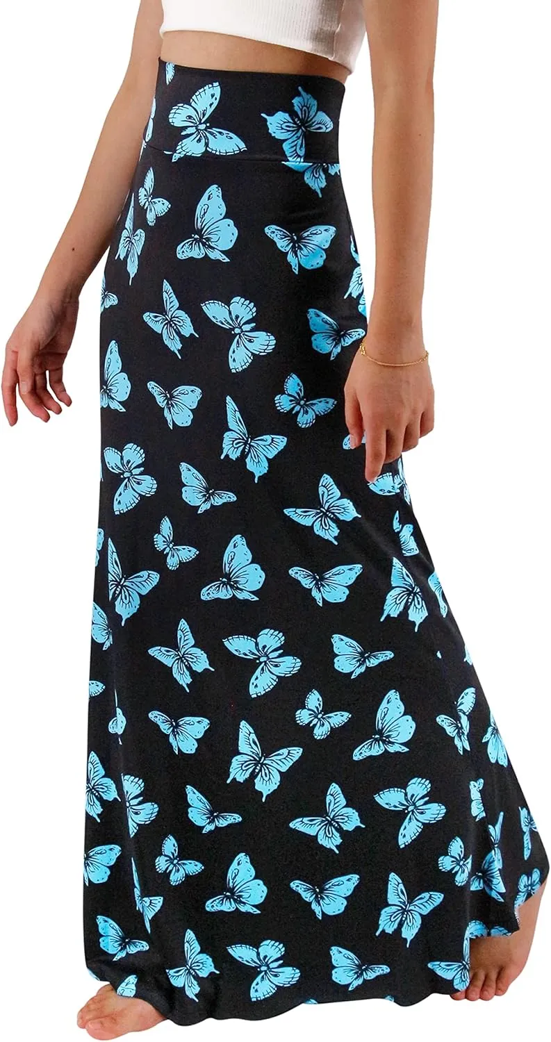Womens Elegant Ditsy Floral Bodycon Skirts A Line Elastic High Waist Boho Maxi Long Skirt Work Party Novelty Skirt
