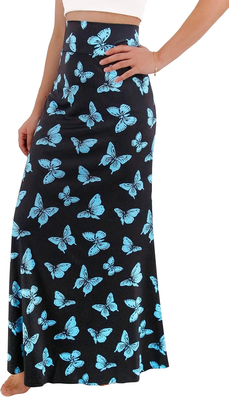 Womens Elegant Ditsy Floral Bodycon Skirts A Line Elastic High Waist Boho Maxi Long Skirt Work Party Novelty Skirt