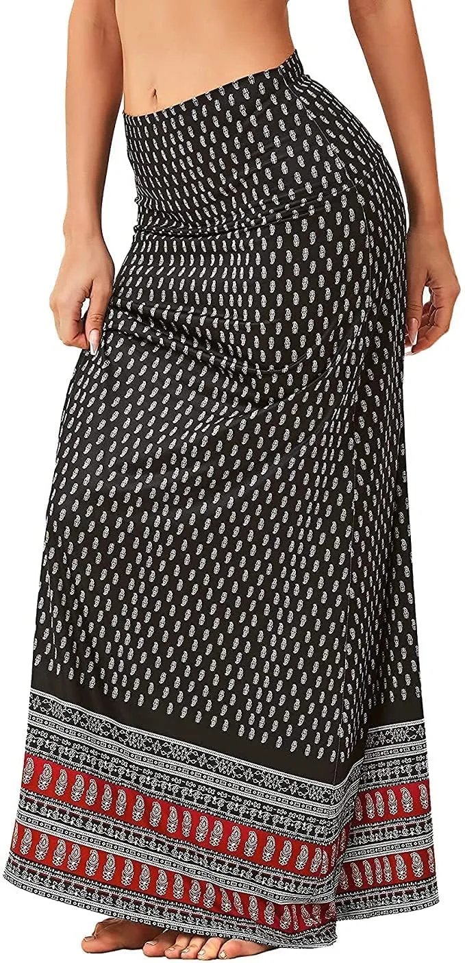 Womens Elegant Ditsy Floral Bodycon Skirts A Line Elastic High Waist Boho Maxi Long Skirt Work Party Novelty Skirt