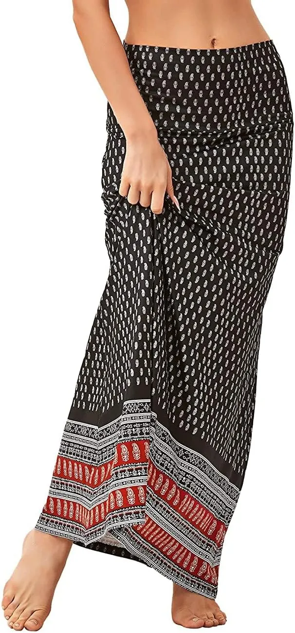 Womens Elegant Ditsy Floral Bodycon Skirts A Line Elastic High Waist Boho Maxi Long Skirt Work Party Novelty Skirt