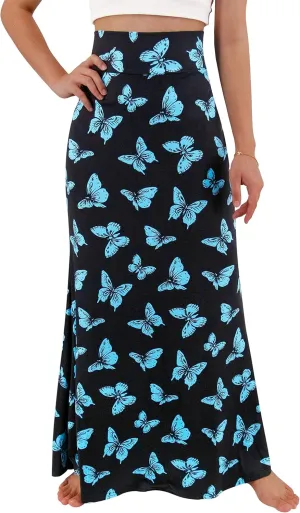 Womens Elegant Ditsy Floral Bodycon Skirts A Line Elastic High Waist Boho Maxi Long Skirt Work Party Novelty Skirt