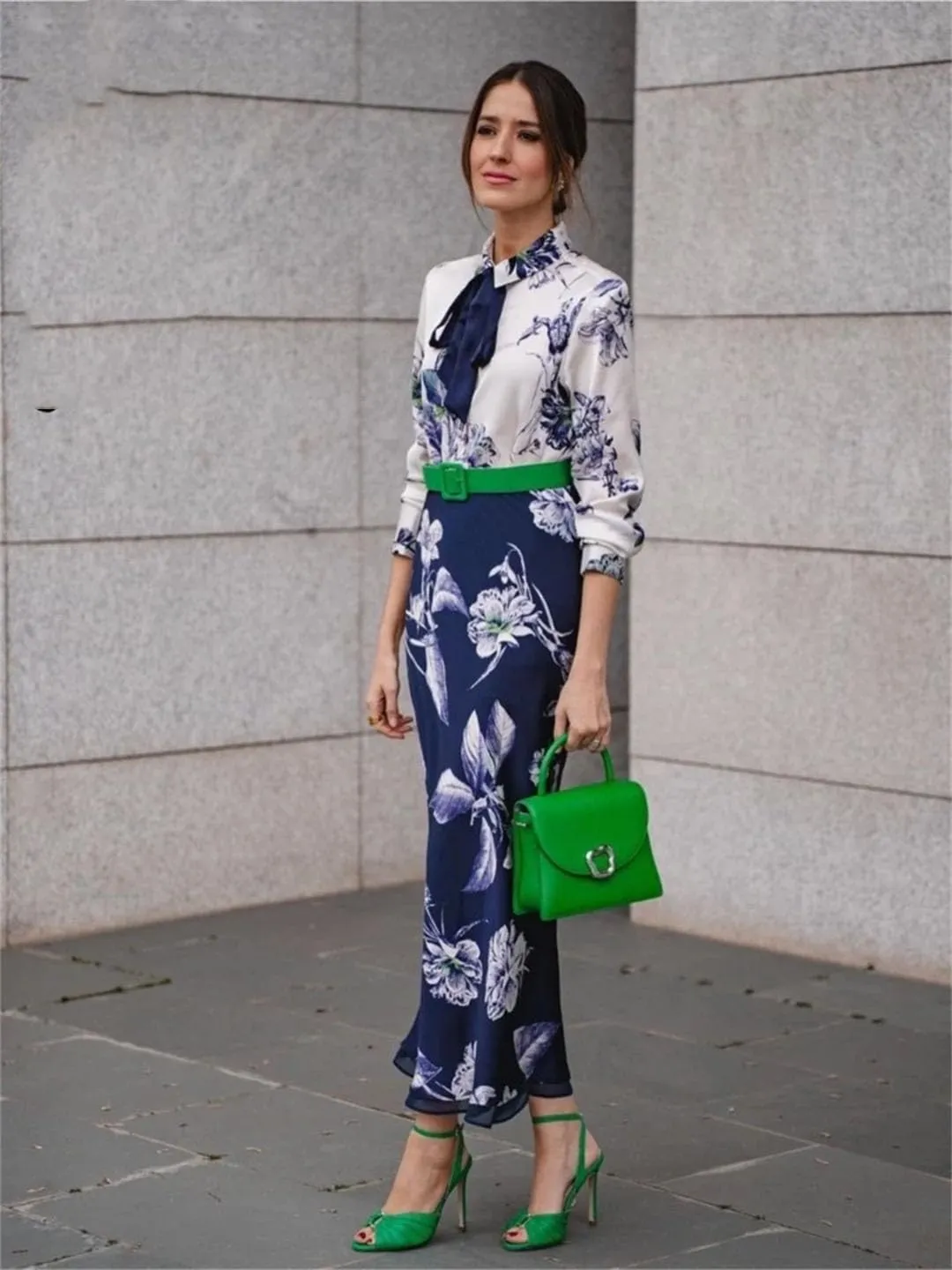 Women's Elegant Floral Print Elegant Like Silk Midi Skirt Sexy Lace Patchwork Satin Skirt