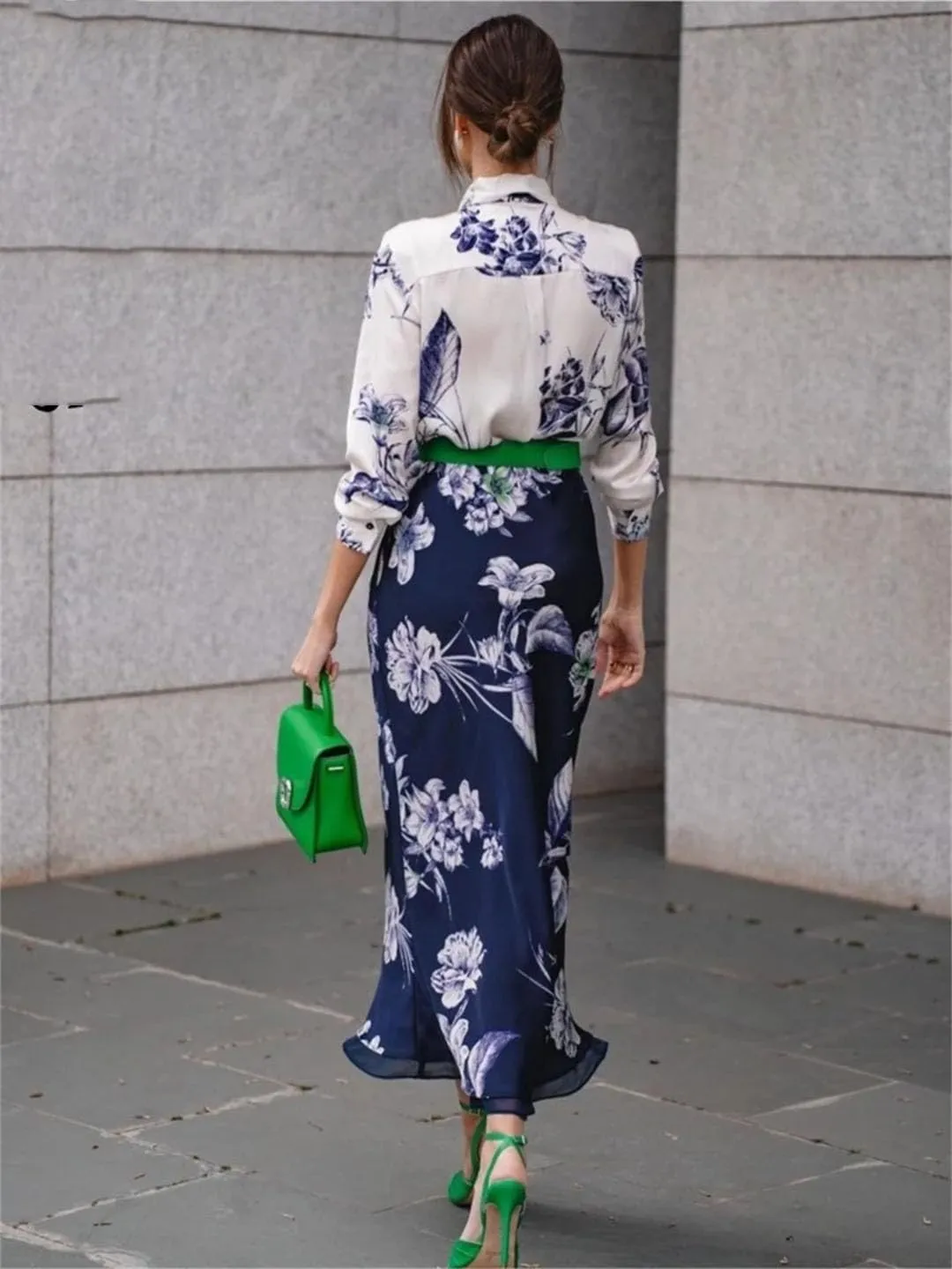 Women's Elegant Floral Print Elegant Like Silk Midi Skirt Sexy Lace Patchwork Satin Skirt